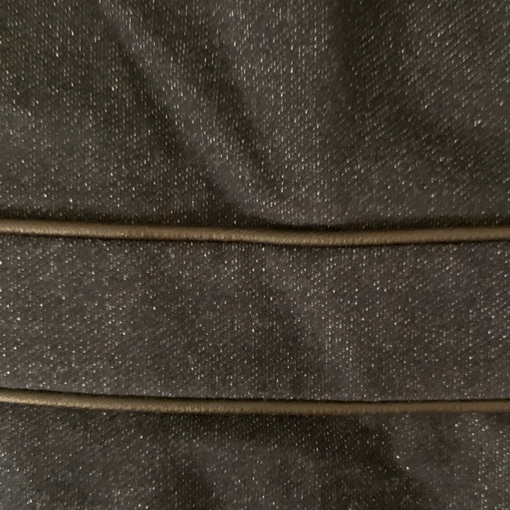 Tory Burch dark blue denim dress with gold button accents & brown leather trim. - Picture 4 of 14